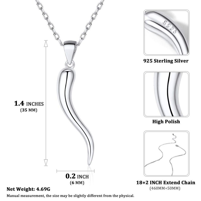 ChicSilver Italian Horn Necklace for Women 925 Sterling Silver Lucky Pendant Necklace with Italian Charms Protection Amulet Jewelry Christmas Gift - Image 4